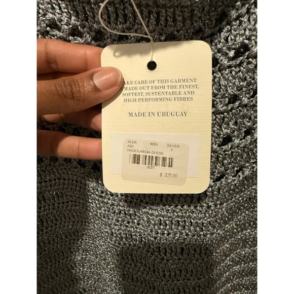 Women's ALBA Silver Radiolandia Crochet Mini Dress L - Picture 4 of 6